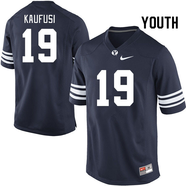 Youth #19 Ace Kaufusi BYU Cougars College Football Jerseys Stitched-Navy - Click Image to Close